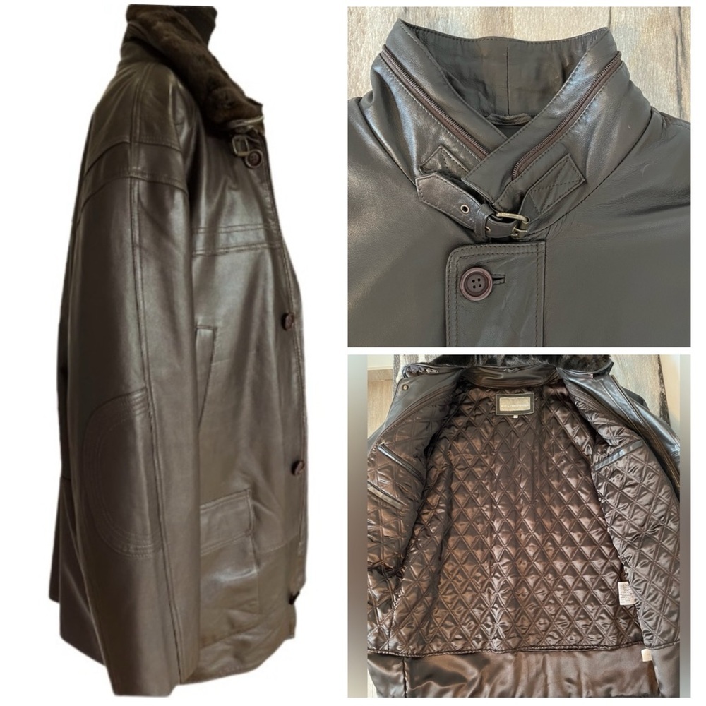 Bod & Christensen NEW Leather Layered Quilted Winter Jacket Brown 35.5” Large